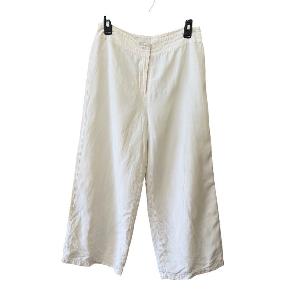 Hillard & Hanson Womens Size 8 Silk & Linen White Wide Leg Pants